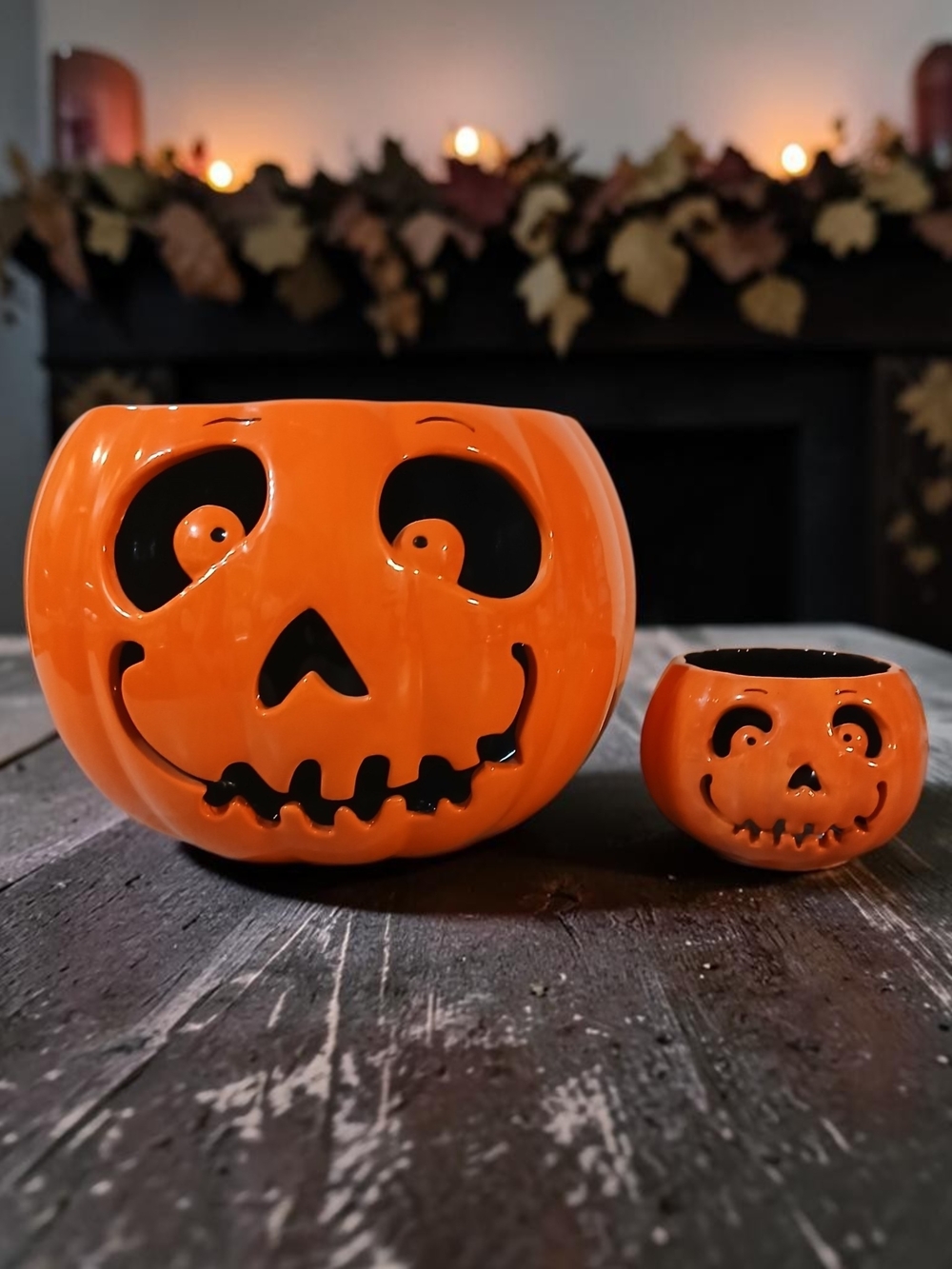 Orange Ceramic Jack-O'-Lantern Candle Holder - Halloween Decor
